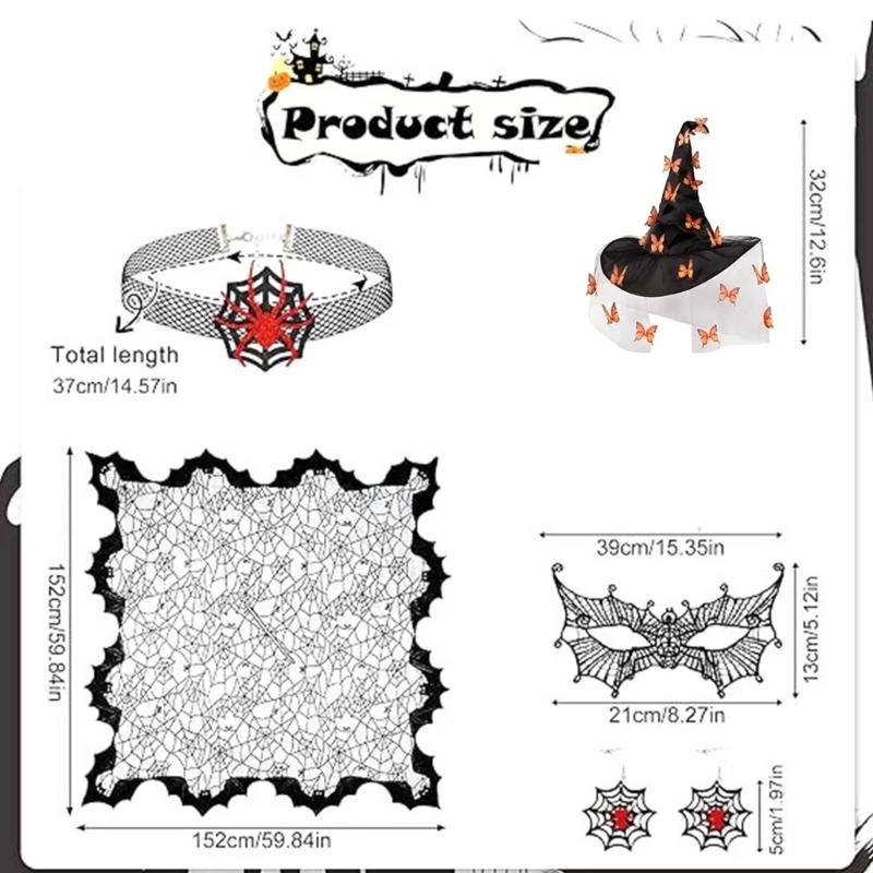 Chapéu bruxa 39BB Women com máscara para os olhos Brincos colar gargantilha feminino feminino