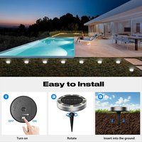 8PCS Solar Ground Lights Outdoor, Solar Powered Disc Lights, IP68 Waterproof for Pathway Garden Yard Lawn Walkway
