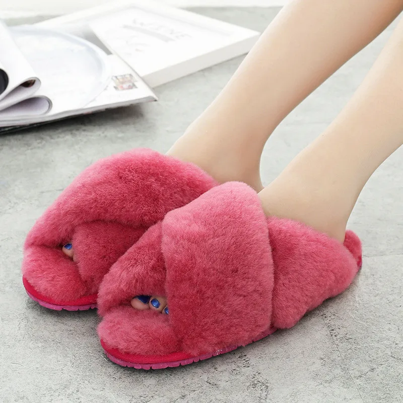 Real Wool 2023 Natural Sheepskin Home Slipper Winter Women Indoor Slippers Fur Slippers Wool Flip Flops Slipper Lady Home Shoes