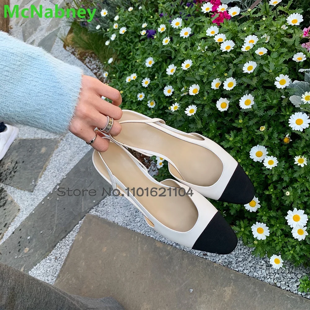 Zapatos de tacón corto con punta redonda para mujer, calzado con tira trasera, colores mezclados, poco profundos, elegantes, de lujo, diseño Simple,