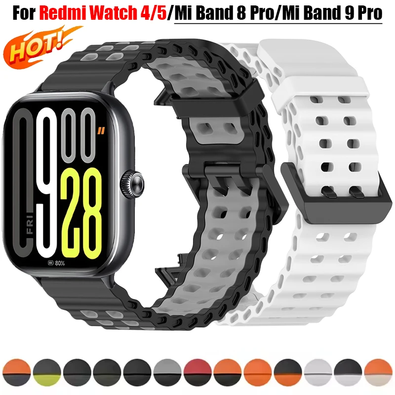 Silicone Sport Bands For Xiaomi Redmi 4/5 Two-tone Breathable Sport Straps For Miband 9 8 Pro Smartwatch Replacement Bracelets