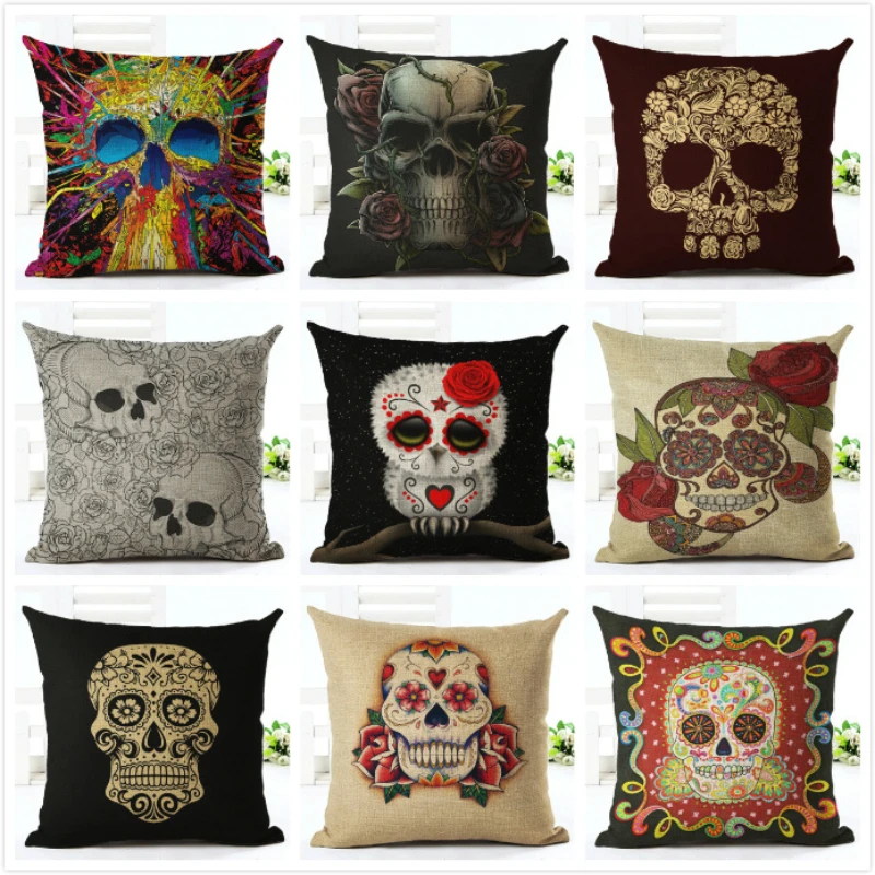 

Sugar Skull Throw Pillows Case Flower Skull Decorative Pillowcase for Bed Sofa Home Decor Pillow Cover Living Room Decoration