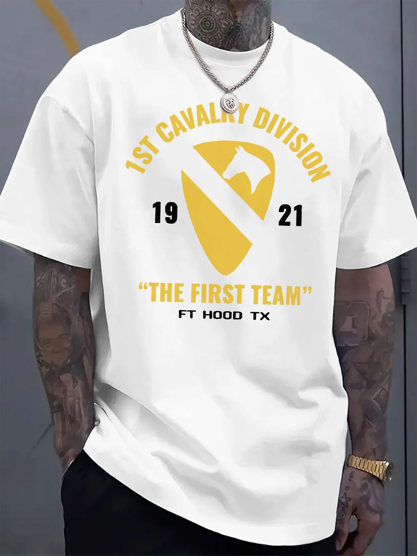 

Футболка из чистого хлопка с односторонним принтом и круглым вырезом, короткими рукавами, стильная и универсальная с геометрическим узором и принтом