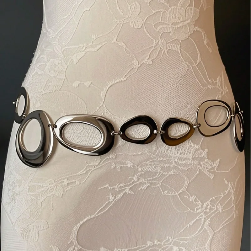 女性不規則なベルトゴシック中空サークルヴィンテージパンク金属バックルボヘミアン Y2K ウエストバンドベルトジーンズ装飾ボディチェーン