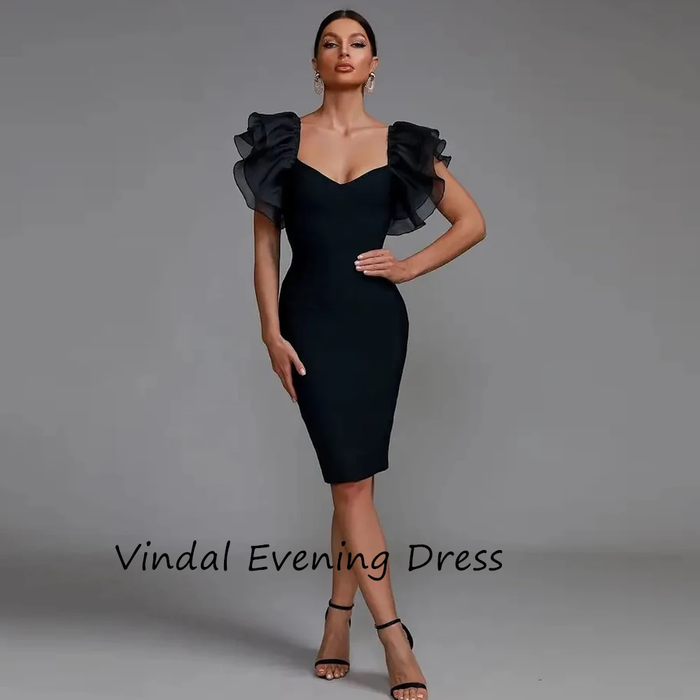 

Vindal Crepe Knee length V-Neck luxurious Fashion Ruffle Straight Breast Padding Elegant Short Sleeves السعود For Woman 2024