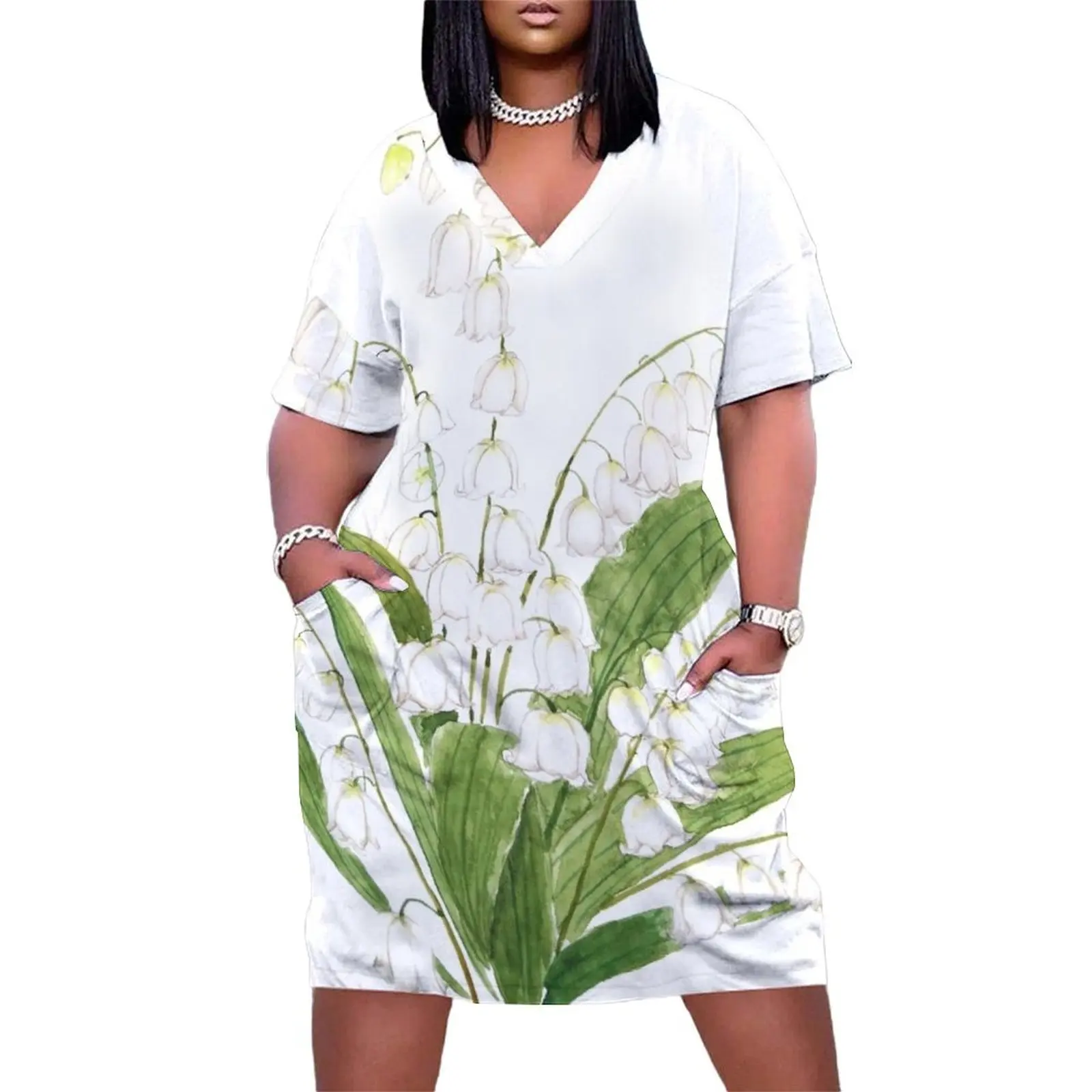 

white lily of valley watercolor Loose Pocket Dress dress summer summer dress daily chic and elegant evening