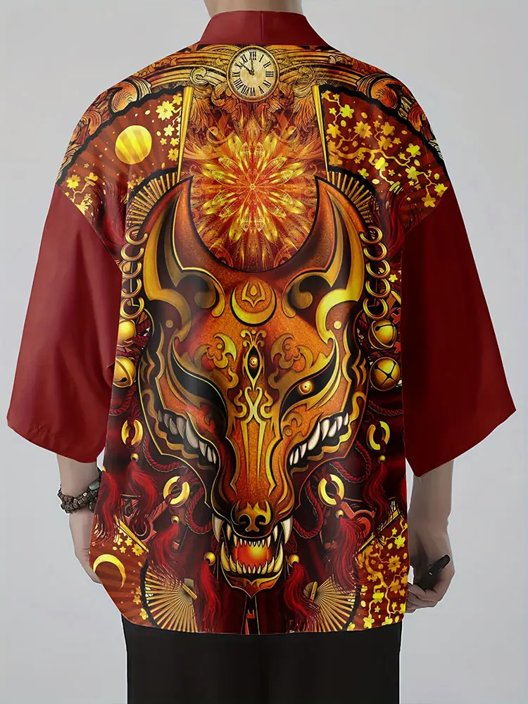 Japanese Traditional Kimono Daily Casual Men's Printed Animal Pattern Kimono Outdoor Holiday Leisure Cardigan Men's Clothing