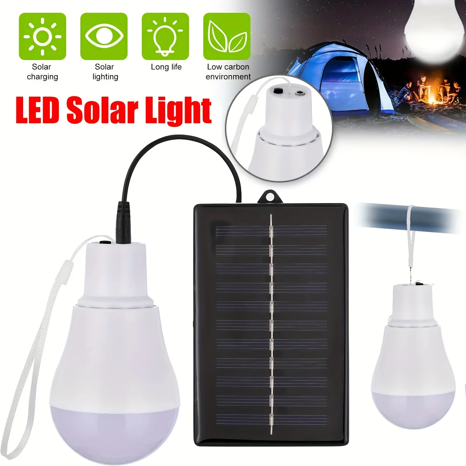 1pc Solar Ball Bulb LED Hook Rope Bulb Emergency Light Beach Light Outdoor Camping Night Market Stall For Villa Garden Courtyard