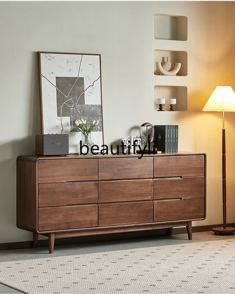M178 North American black walnut nine chest cabinet Nordic storage cabinet Living room all solid wood storage chest cabinet