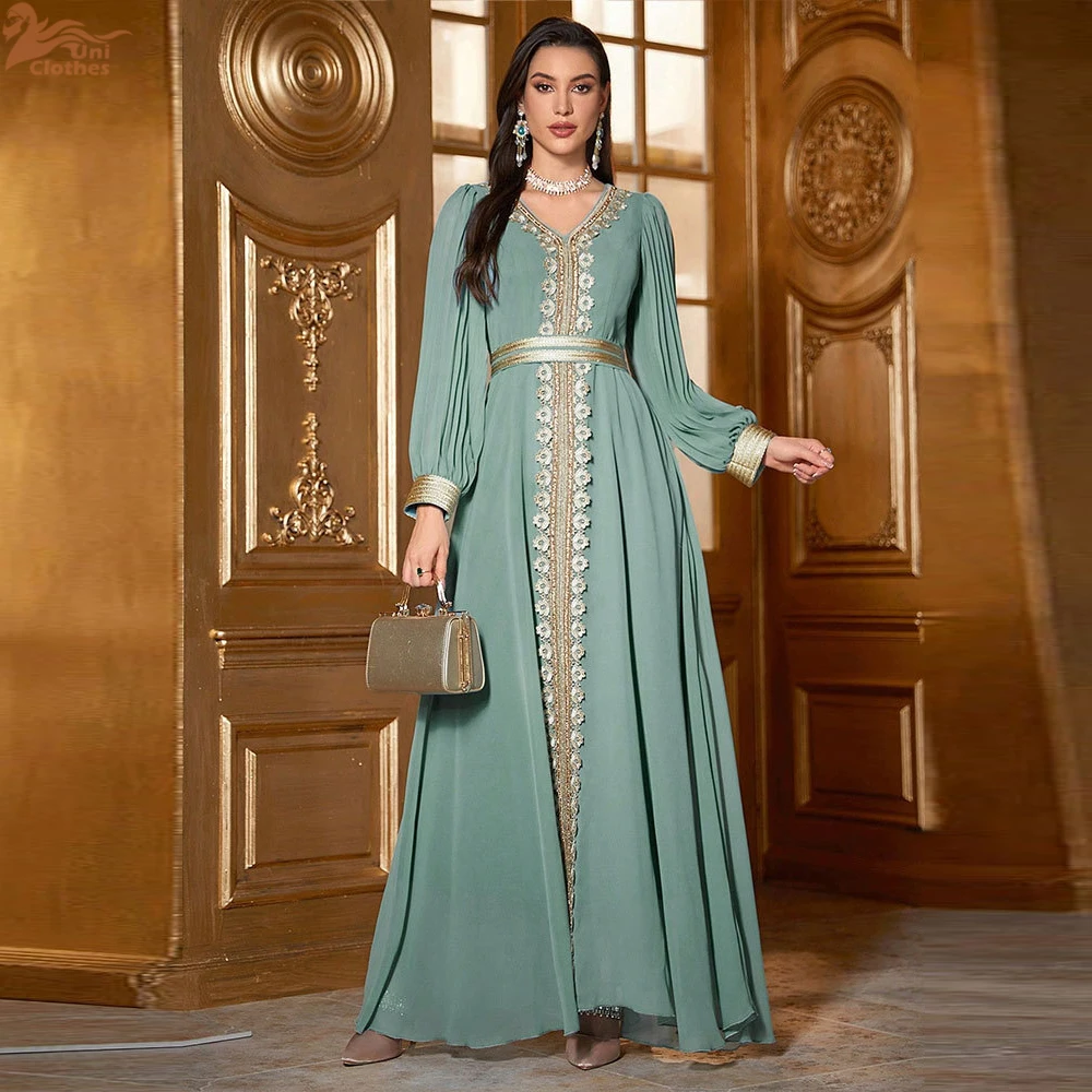 

Morocco Kaftan Eid Islam Jalabiya Abayas for Women Dubai Evening Party Maxi Dress Muslim Robe Ramadan Caftan Femme Vestidos Gown