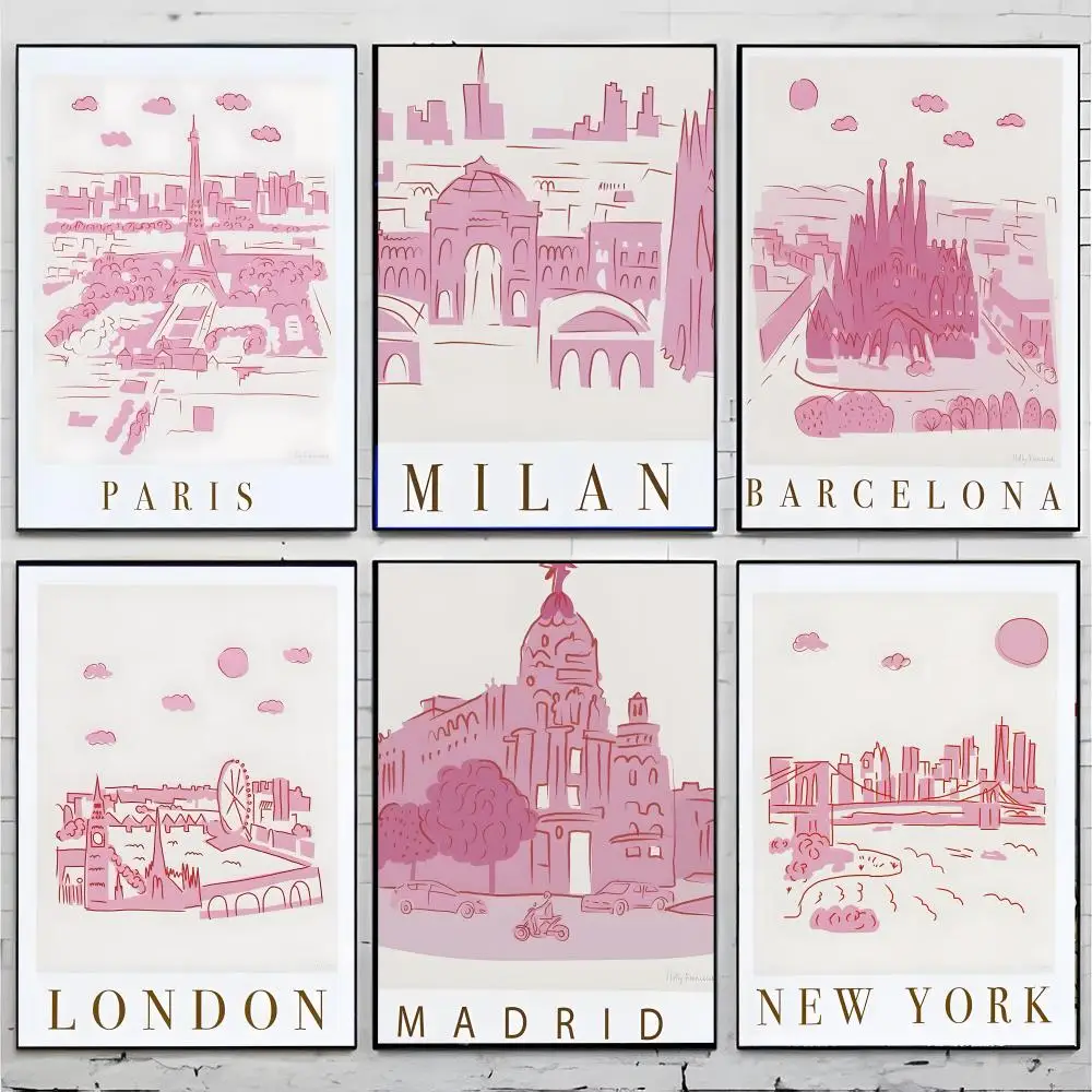 wall art A-Abstract City Pink Poster Top-tier Indoor Bar Decor Art & Household Decoration Presents