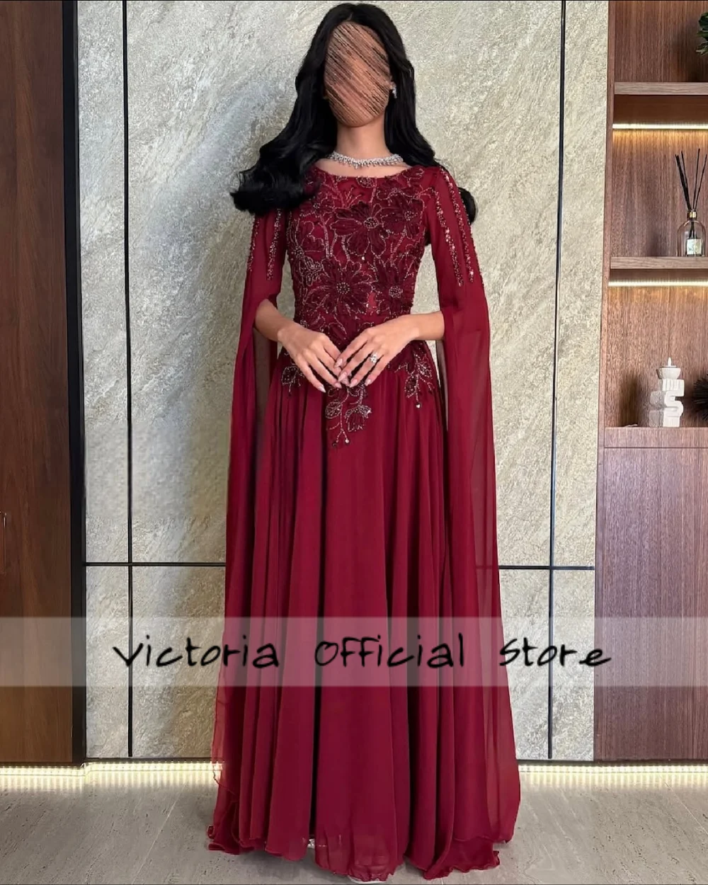 Bordeaux Kralen Cape Satijn Arabische Avondjurken Plooi Corset Formele Gelegenheid Jurken robes de soirée Aangepast