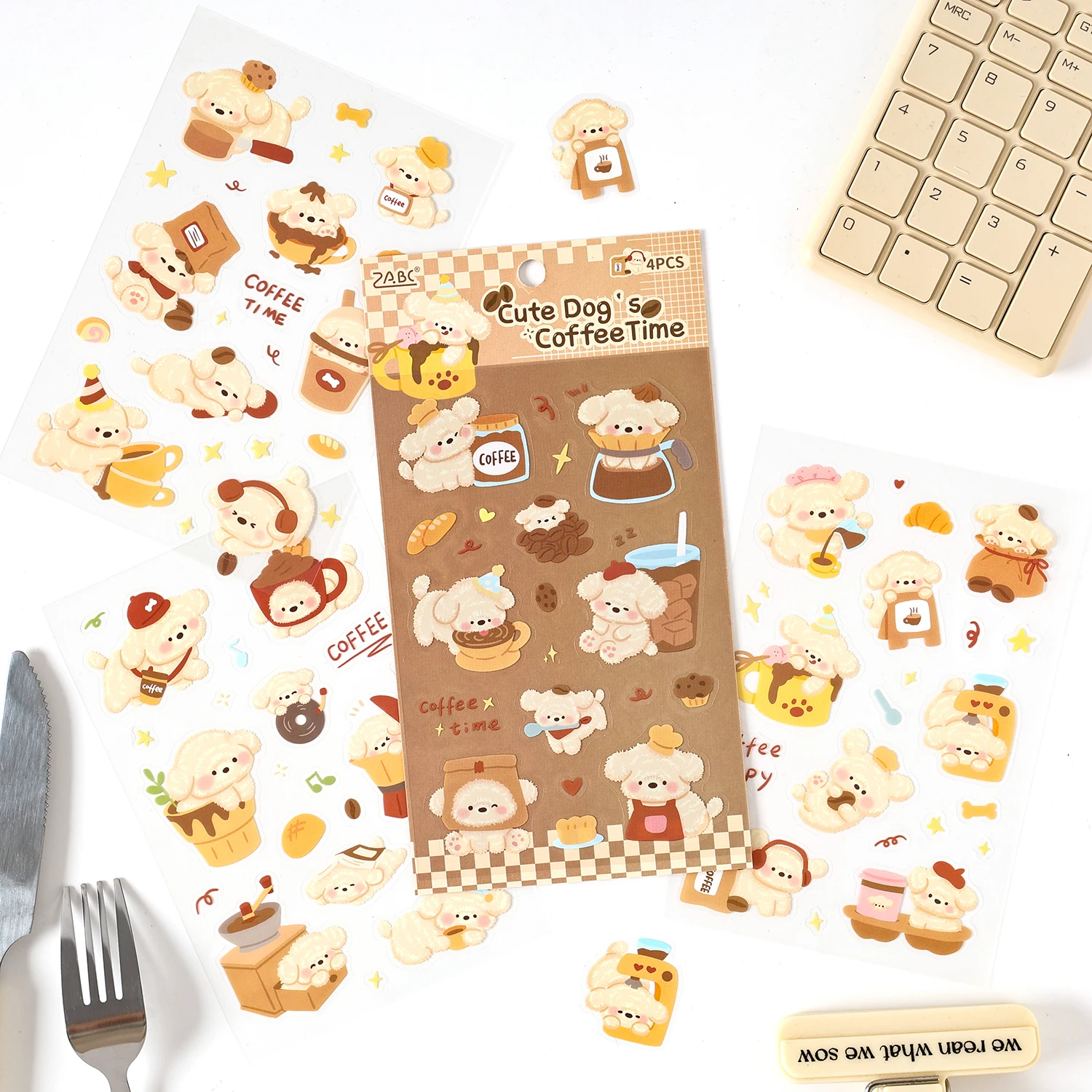 4sheets Cute Pet Tea Party Series Kawaii Cartoon Animal Decoration Stickers DIY Diary Scrapbook Aesthetics Stationery Stickers