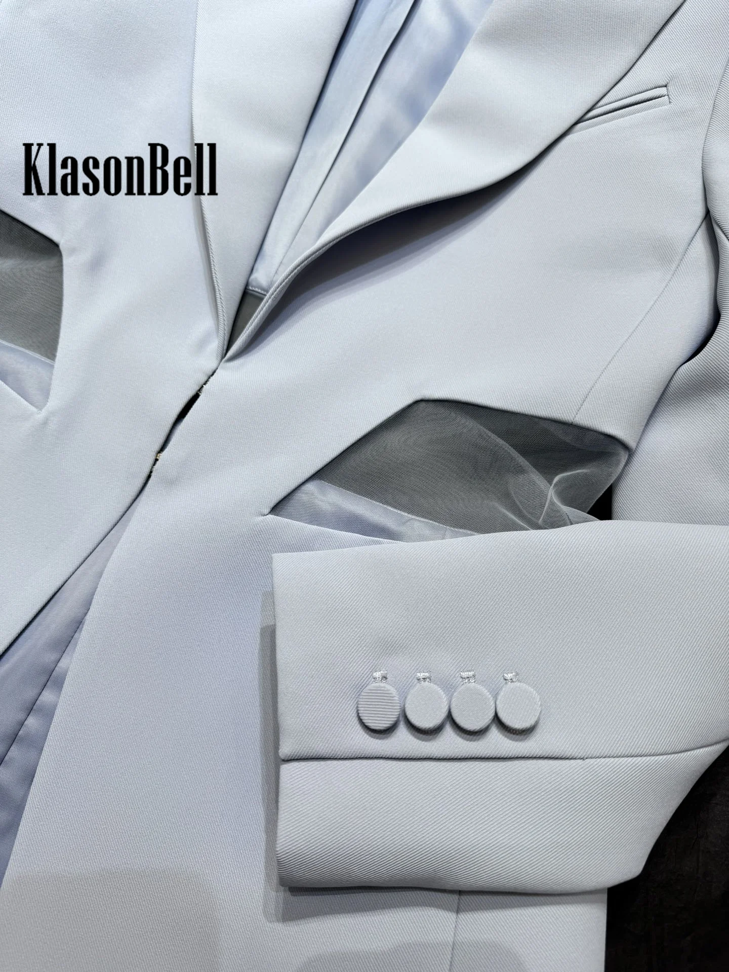 8.2 KlasonBell Women Fashion Personality Sheer Mesh Spliced Exposed Waist Blazer Lapel Collar Hook Buckle Collect Waist Jacket