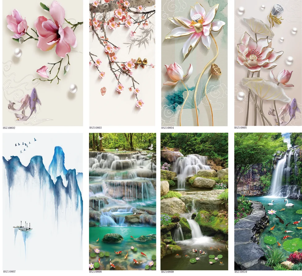 PVC autohesion Door Stickers Wallpaper Personalized Door Sticker flower Waterfall landscape Mural Door Mural Home Decor Stickers