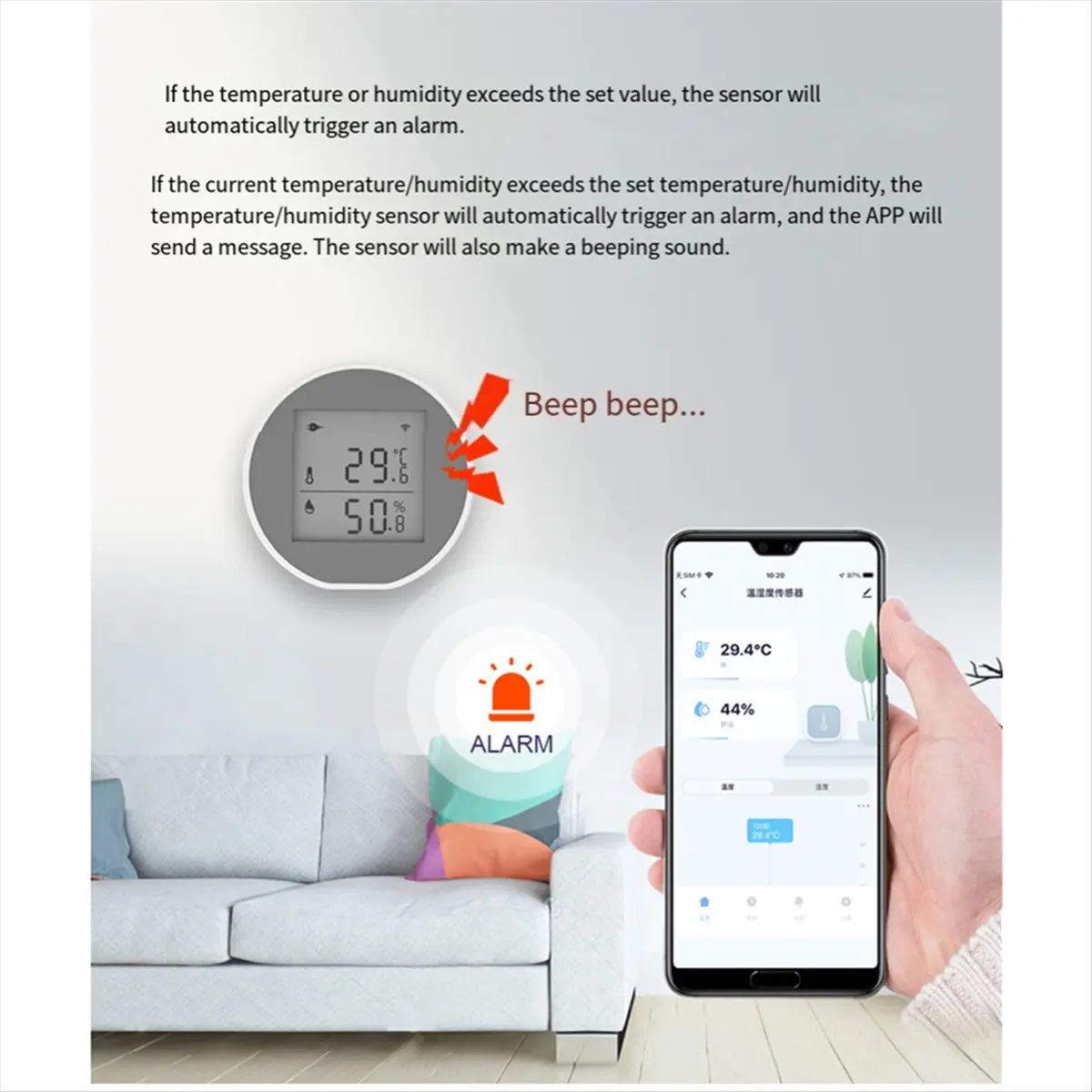 (CNIM) Temperature Humidity Sensor LCD Screen Indoor Hygrometer Thermometer Detector Automatic Alarm Smart Life App Control