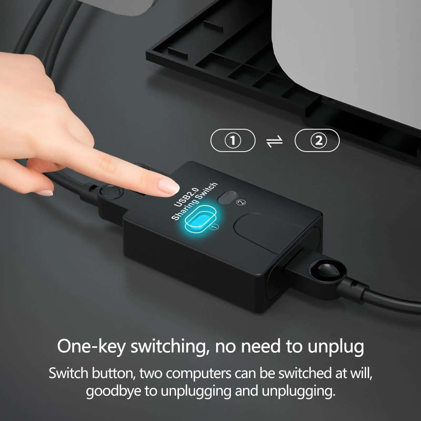 USBSwitch 2 Port Manual USB HUB Two Computers Share U Disk Printer Devices Two In One Out USB2.0 Sharer With Cable