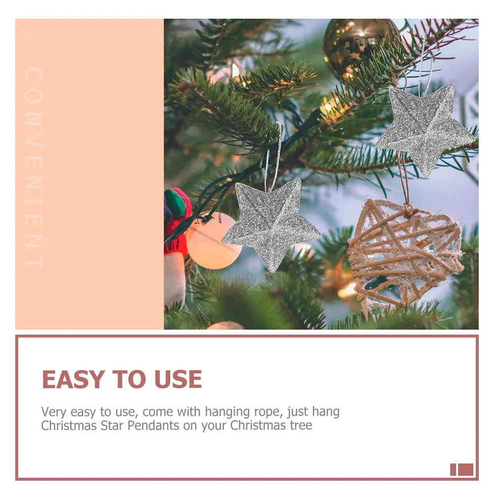 

30Pcs Christmas Star Pendants 3D Glitter Hanging Ornaments Xmas Tree Decor Party Decorative Pendants Holiday Supplies