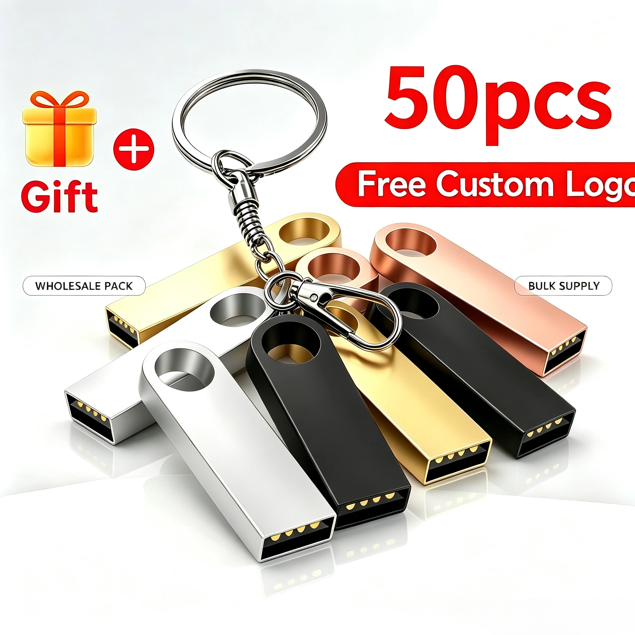 USB 2.0 Flash Drives 50PCS/LOT Metal Free Custom Logo 4GB Pendrive 8GB 16GB Pen Drive 32GB 64GB 128GB Business Gift USB Sticks