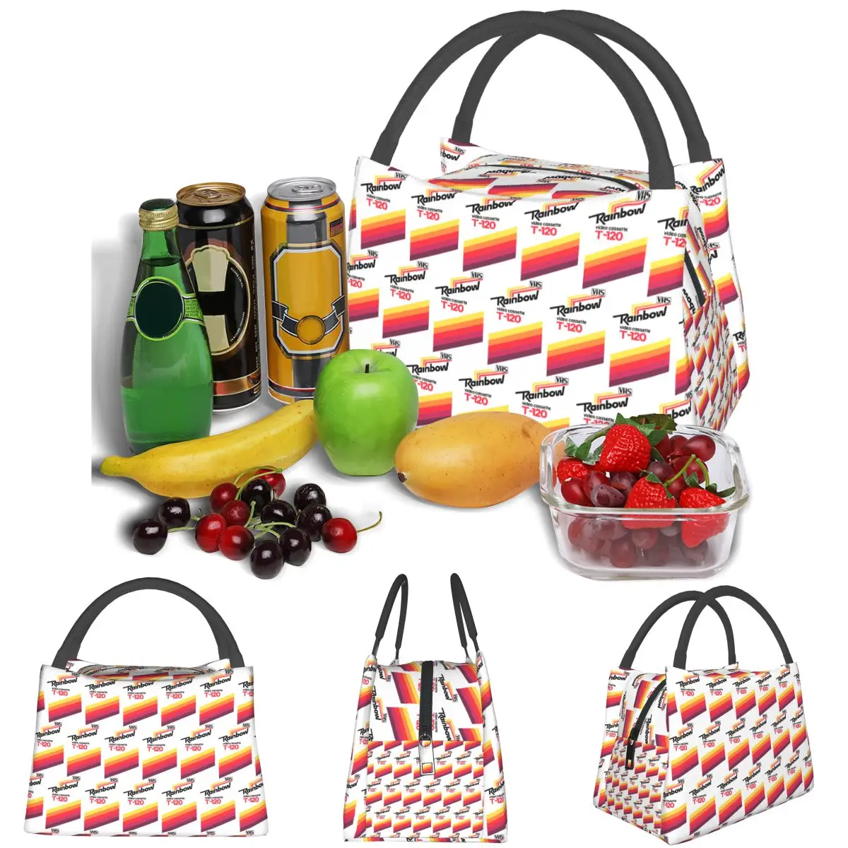 Retro VHS Tape Vaporwave Aesthetic Lightweight Handheld Insulated Lunch Bag Large Capacity for Adults Students Travel Picnic