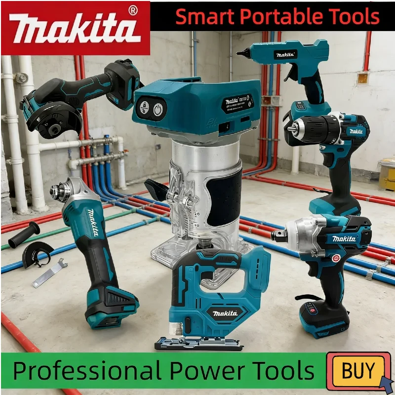 

Makita Professional Brushless Combo Kit: 18V Angle Grinder, Grease Gun, Chainsaw, Inflator, Silicone Gun & Cut-off Machine