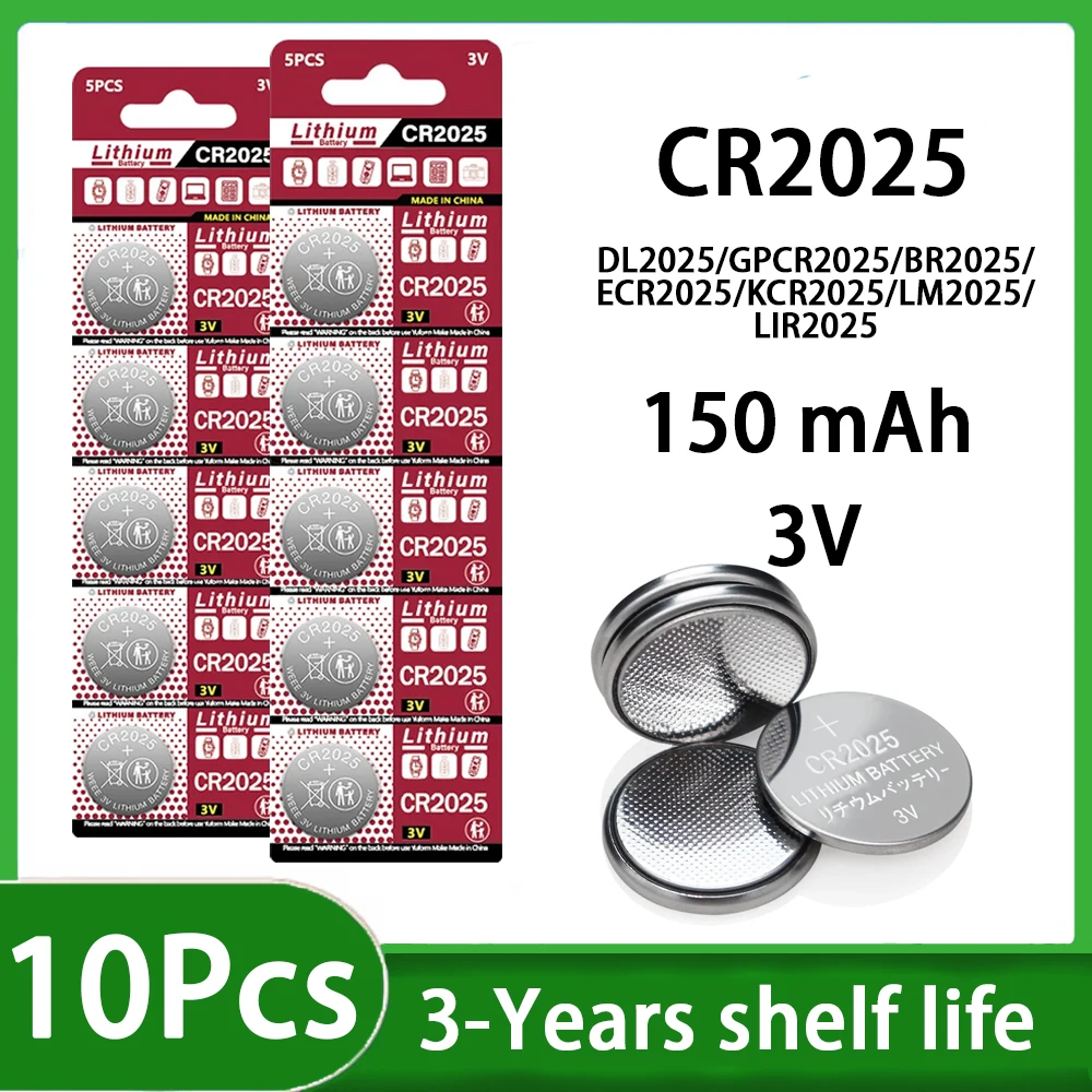 5-100PCS Lithium Battery CR2025 3V Cell Coin Battery DL2025 BR2025 KCR2025 CR 2025 for Car Button Watch Computer Electronic Toy