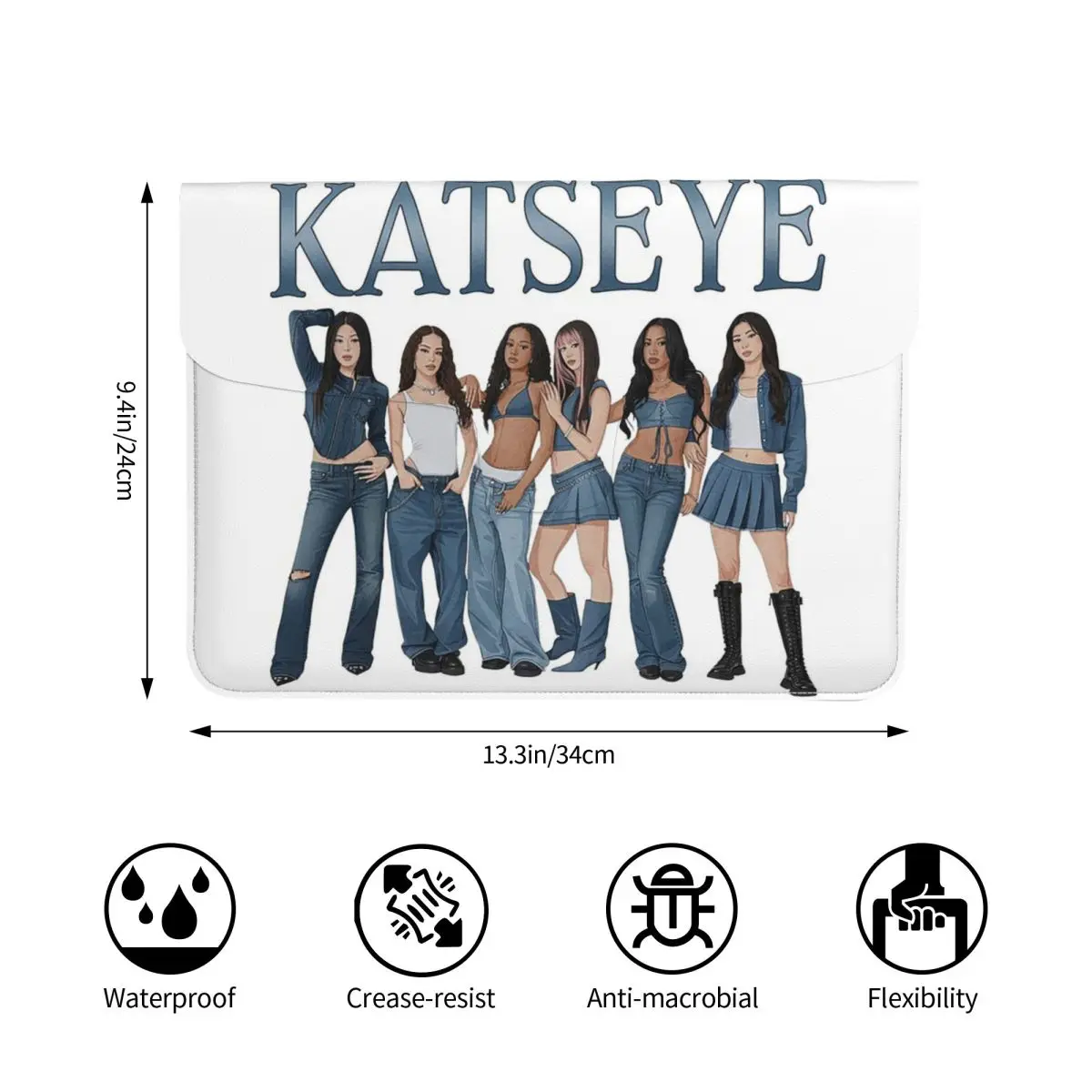 Katseye Music Kpop Chaos Tour PU Leather Horizontal Laptop Sleeve Shockproof Soft Lining Notebook Case 13 Inch