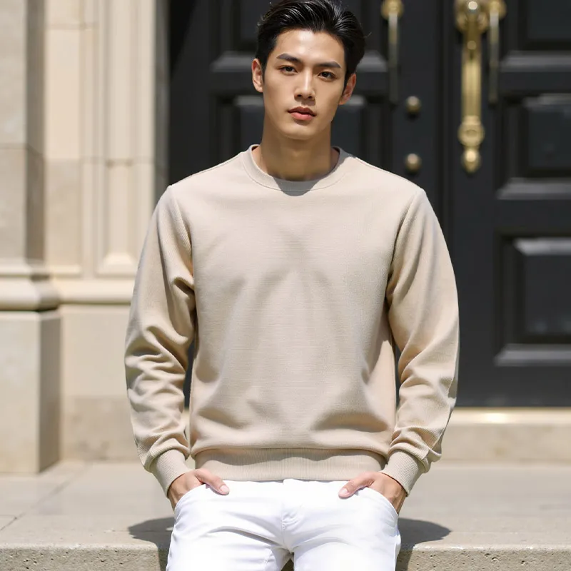 

Men's Sports Sweater Casual Long Sleeve round Neck Pullover Spring New Style Versatile Solid Color Comfortable Streetwear
