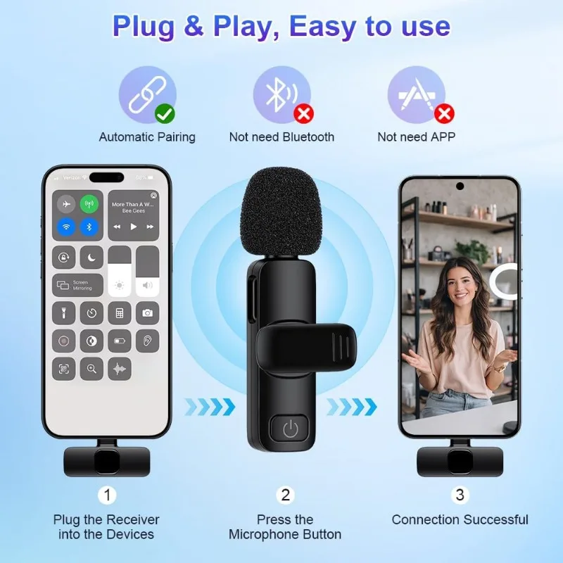Mini micrófono de solapa inalámbrico para iPhone Android con cancelación de ruido, portátil para grabación de video, entrevistas 4