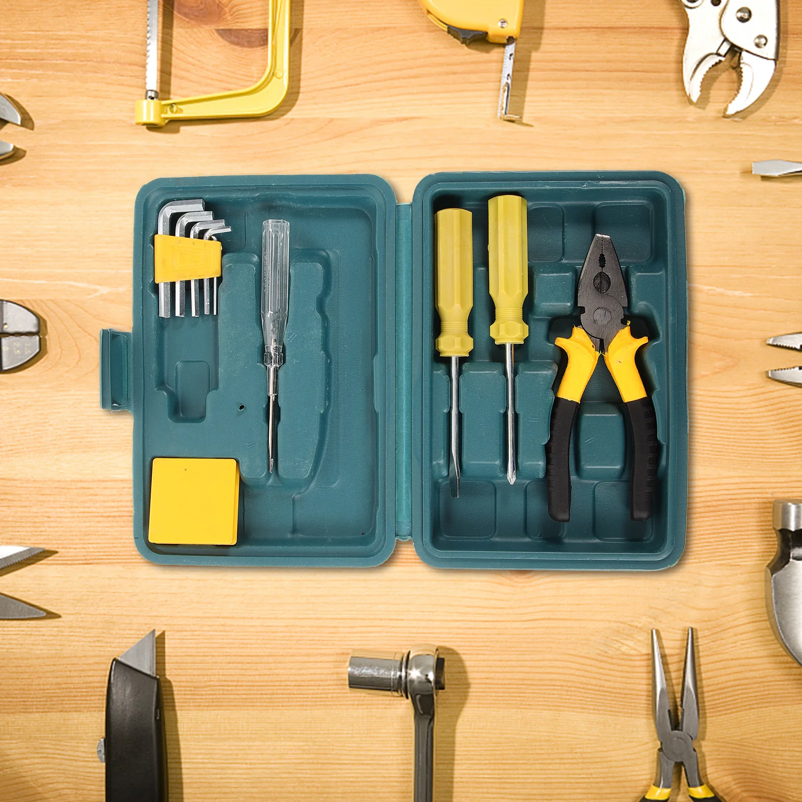 

11Pcs Auto Repair Tool Kit Screwdriver Set Metal Rubber Grip Precision Car Repair Hex Allen Wrench Saw Pliers Tape Measure Test