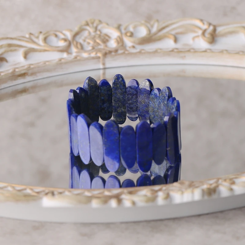 

Элегантный браслет унисекс 19 см с лазуритом, натуральный драгоценный камень 31x9x5 мм, 26x9x5 мм, 59,6 г, уникальный ювелирный аксессуар для вечеринок и подарков