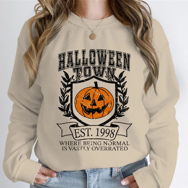 Halloween Town Essential Autumn Sweatshirt Women Pumpkin Halloween Vintage Style Hoodie Women Pumpkin Ghost Vintage Sweatshirts