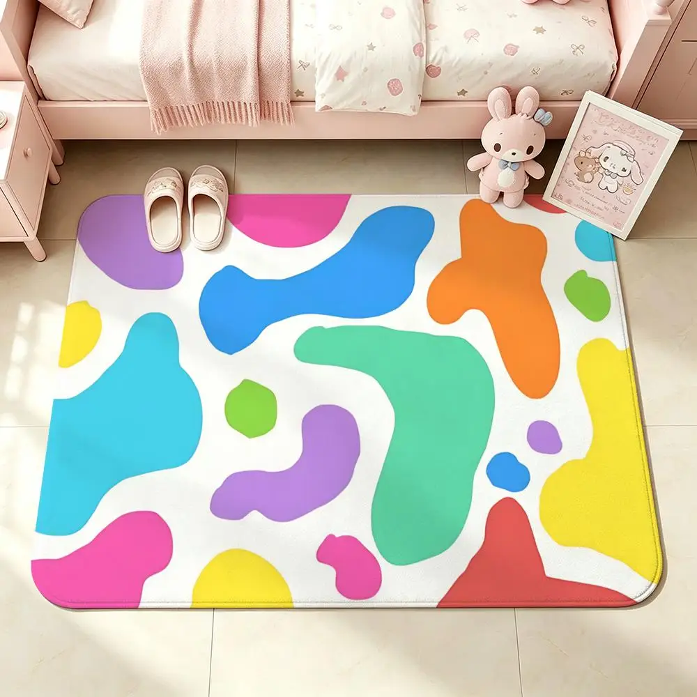 Macaron Color Cow Spot Allover Floor Mat Bedroom Carpet, Bathroom Foot Mat, Doormat, Non-Slip Absorbent Multi-Use