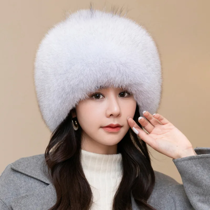 Real Fox Fur Hat Women's Winter Skiing Hat Ladies Thick Real Fur Snow Caps Fashion Beanies Hats Outdoor Ear Protection Cap