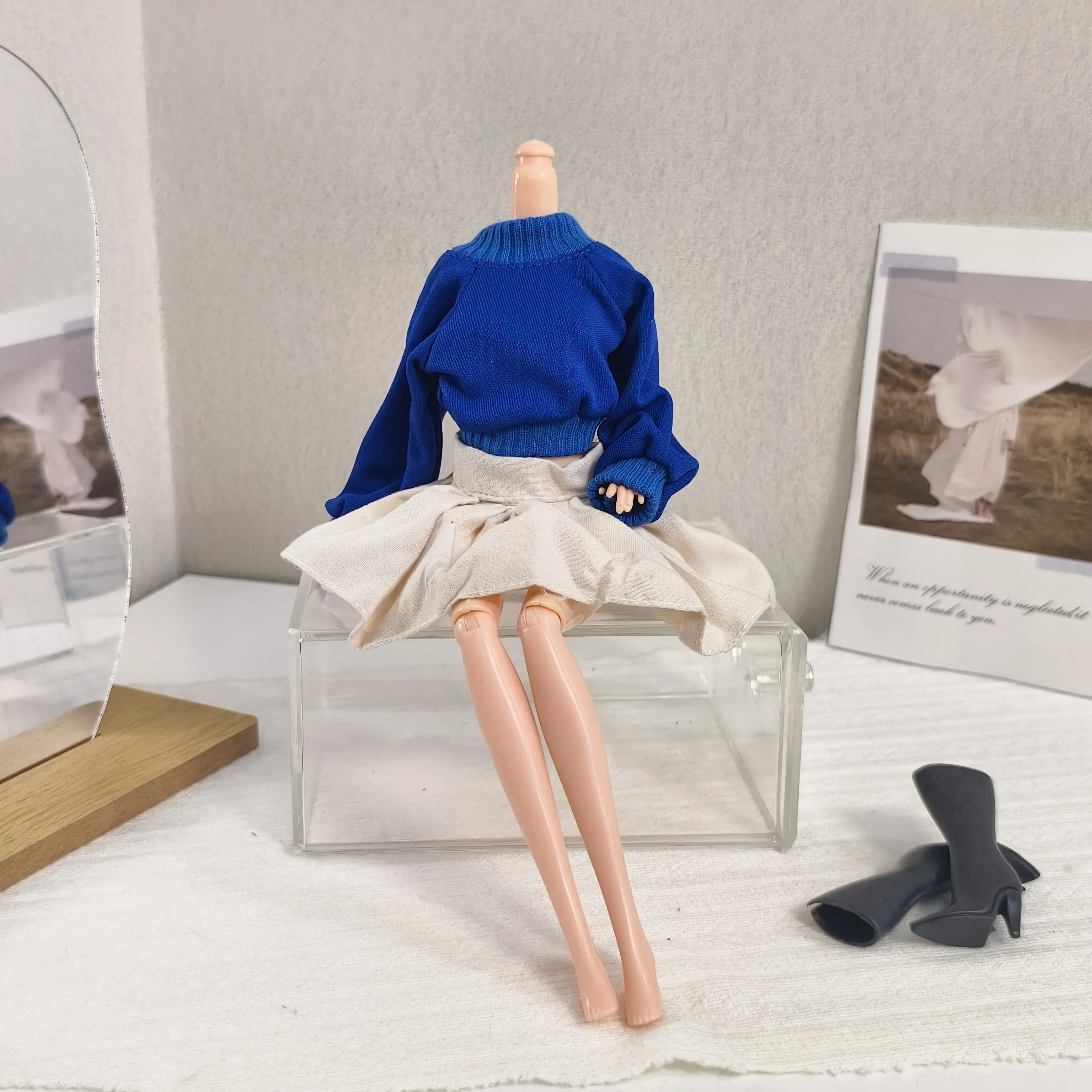 Ubranka dla lalek 30 cm, akcesoria, sweter w stylu college + plisowana spódnica, zabawny zestaw + torebka dla lalek 1/6 BJD FR Xinyi Supermodel