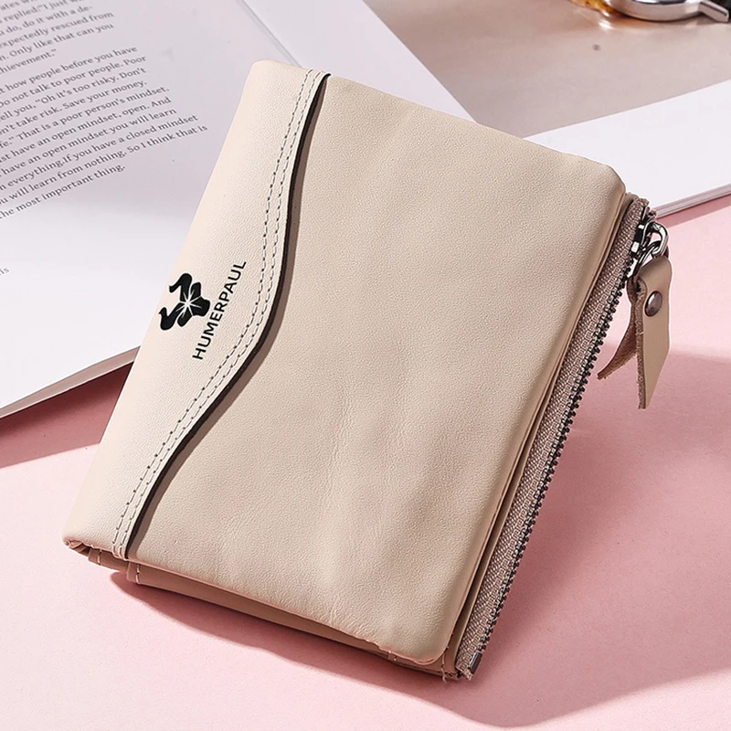 Multi-card credit card holder, solid color cowhide, large-capacity multi-function double-folding wallet