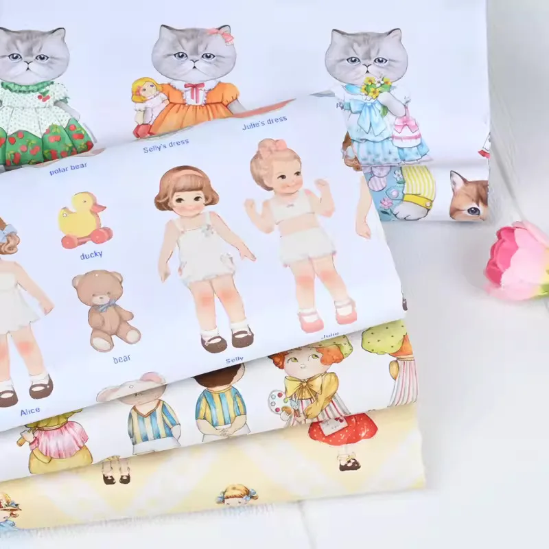 Novo Tecido de Algodão com Estampa de Gato para Artesanato, Costura, Quilting, Vestido de Bebê, DIY, Patchwork e Tissu Feito à Mão
