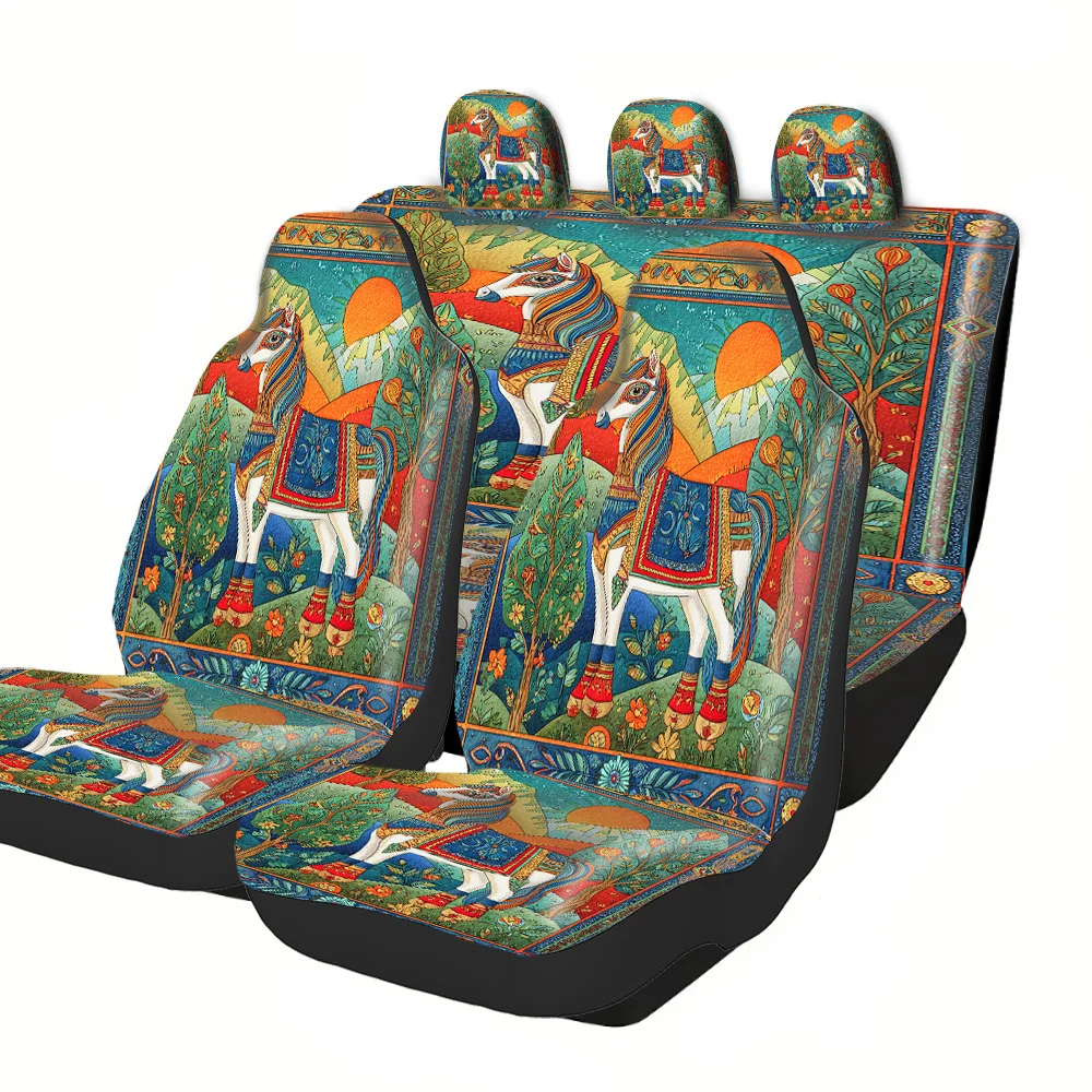 2-5 Seat Set Car Seat Covers, Horse Natural Scene Print Fit For Truck SUV Off-road Car, Premium Holiday Collection Halloween Ch