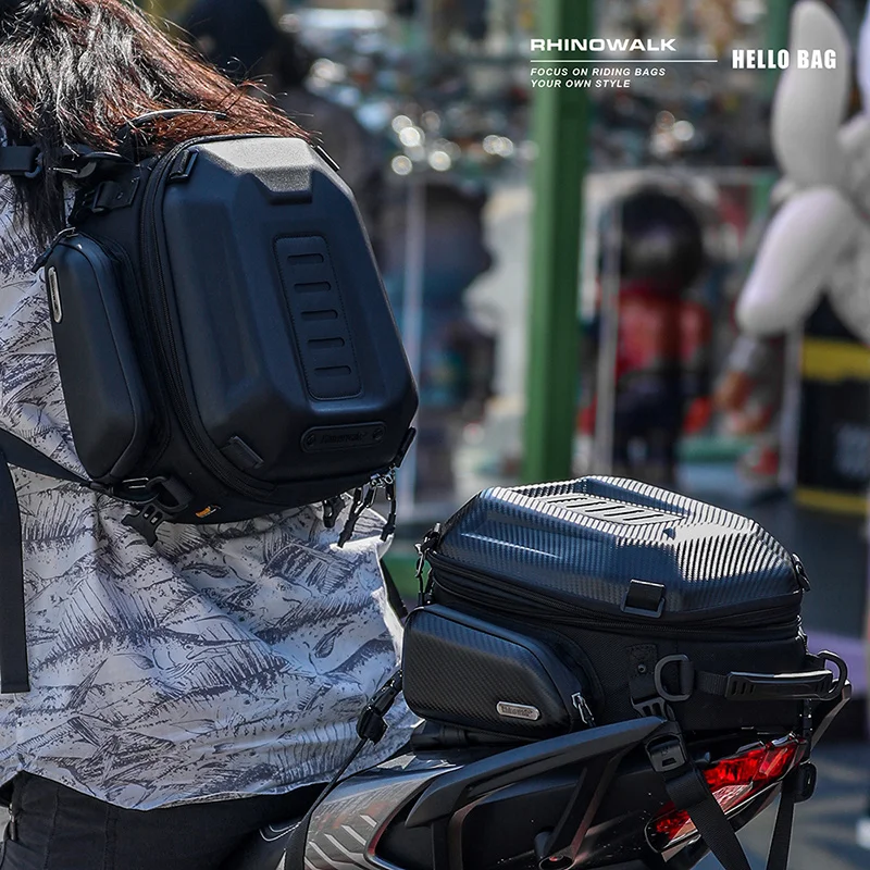 Borsa da coda per moto espandibile Rhinowalk Zaino da viaggio per motore di grande capacità con guscio rigido in EVA Borsa per sedile posteriore