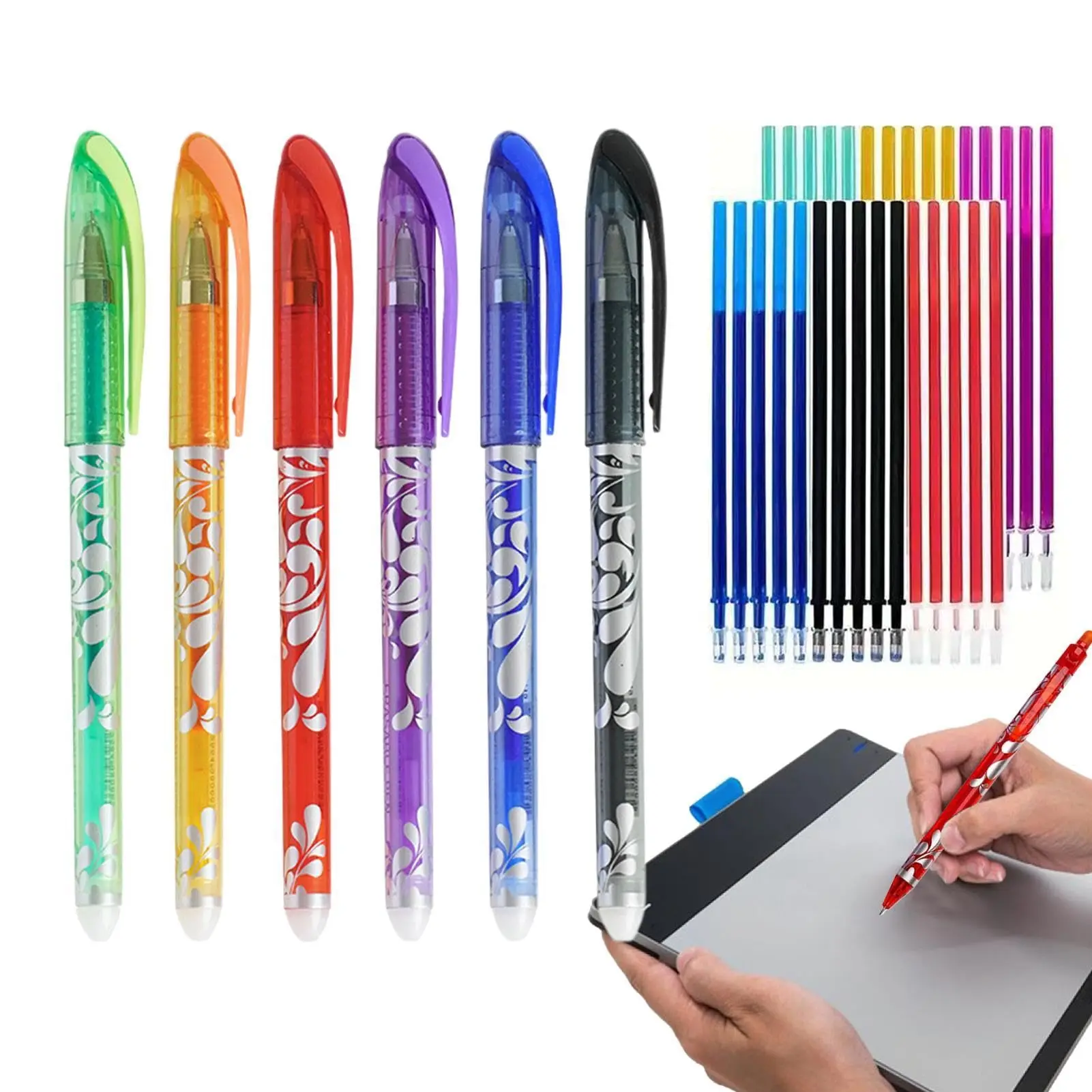 Bunter löschbarer Gelstift, 0,5 mm, Thermotinte, blaues weißes Design, Kunststoffkörper, Schulbüro, Schreibzubehör