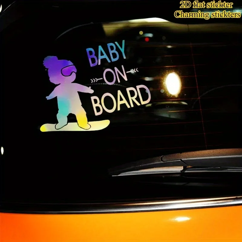 Cute Skiing Boy Baby on Board Reflective Car Sticker Waterproof Vinyl Decal for Golf Corolla Window Trunk Bumper