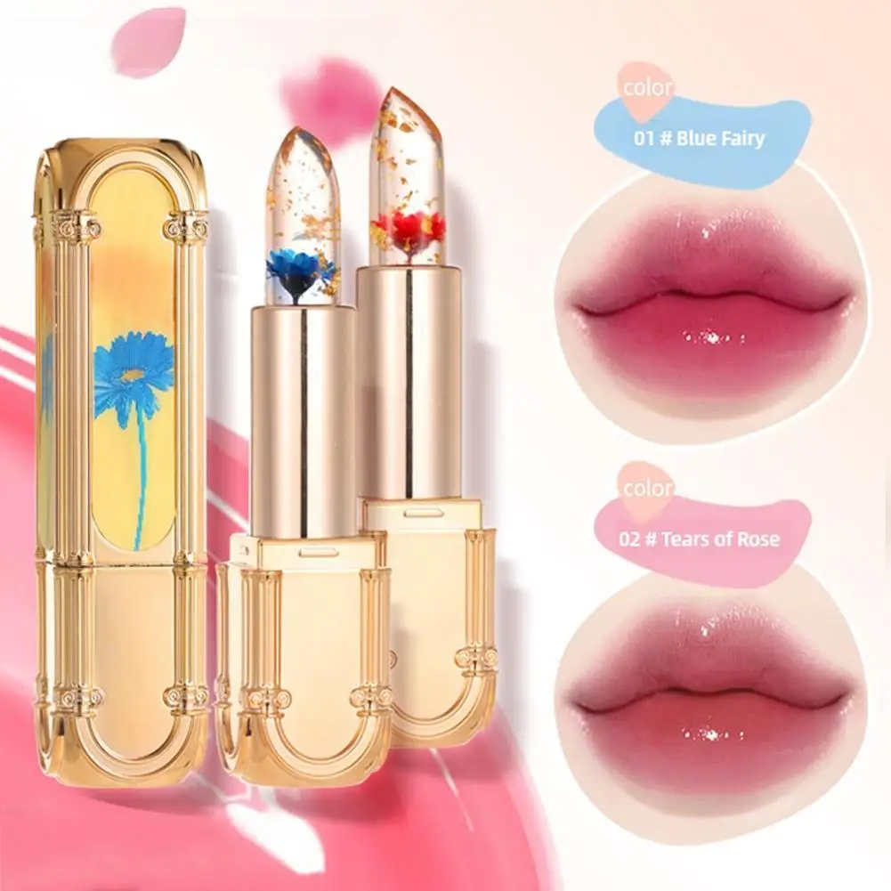 Fresh Flower Jelly Color Changing Lipstick Long-lasting Moisturizing Lip Balm Temperature Non-stick Cup Lips Makeup