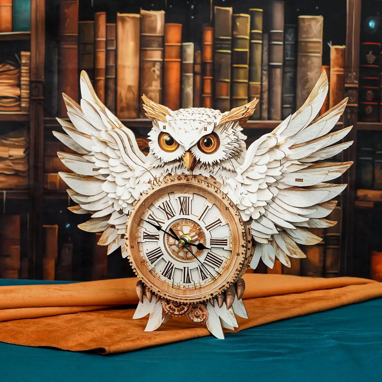 DIY Wooden Miniature Model Kits Owl Wall Clock 3D Puzzle Mechanical Gear Rotation for Friends Birthday Gifts Home Decoration