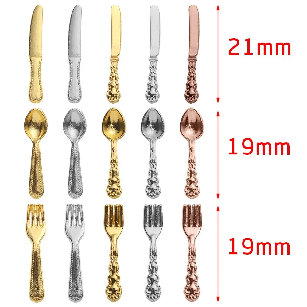 12PCS 1:12 Scale Toy Dollhouse Furniture Gold Silver Simulation Mini Cutlery Doll Accessory Fork Knife Spoon Miniature Cookware