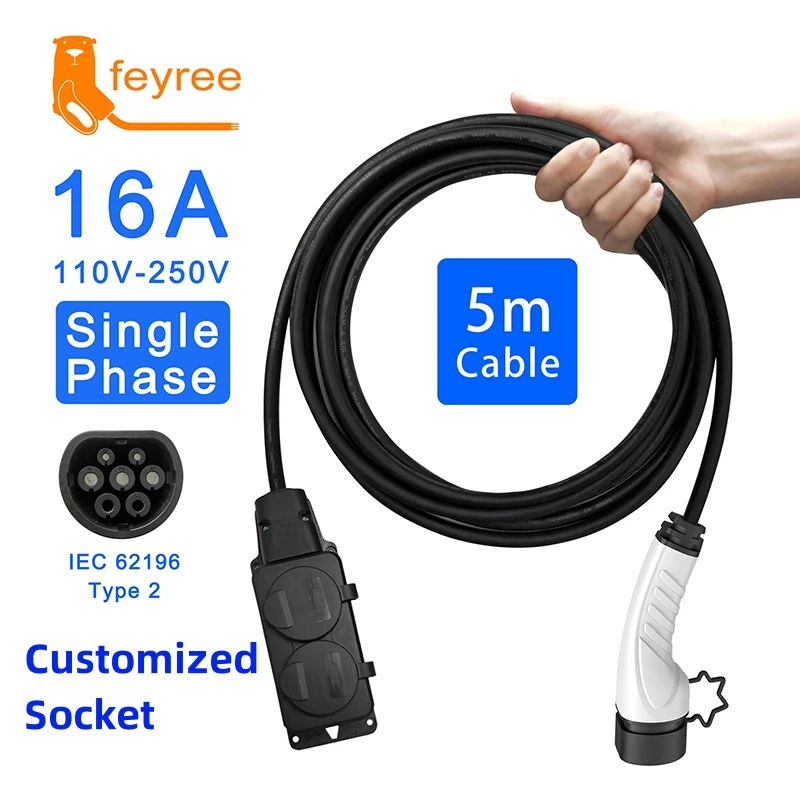 Electric Car Side Discharge Plug EV Type2 16A Charger Cable with EU Socket Outdoor Power Supply Station( need car supports V2L)