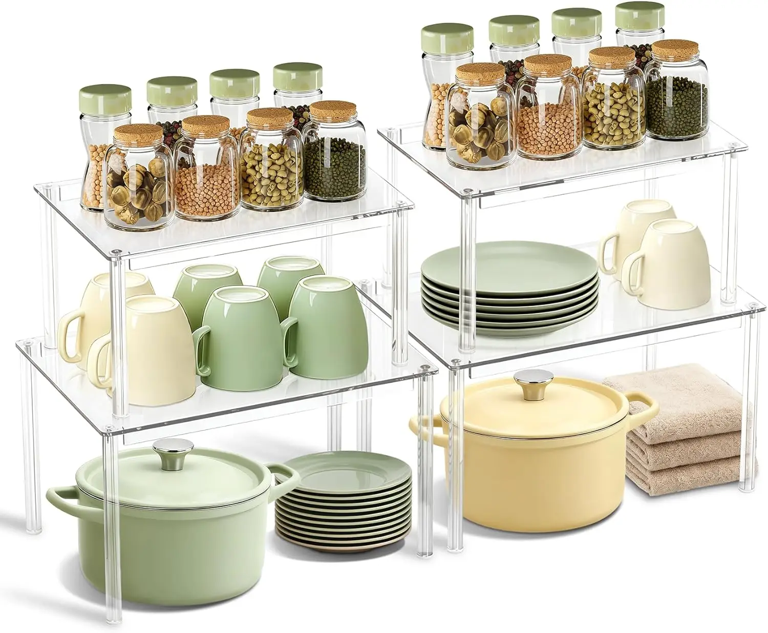 

Штабелируемая акриловая полка для специй, набор из 4-х ярусных органайзеров для кладовой, стола или столешницы