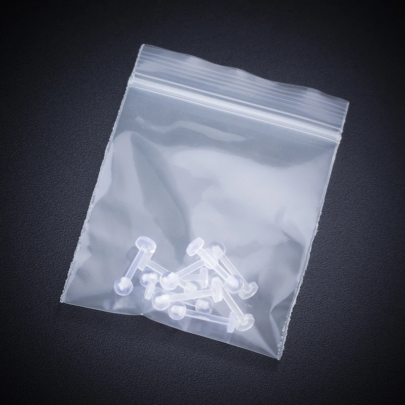 10pcs Clear Acrylic Lip Stud Piercing Labret Rings, 16G