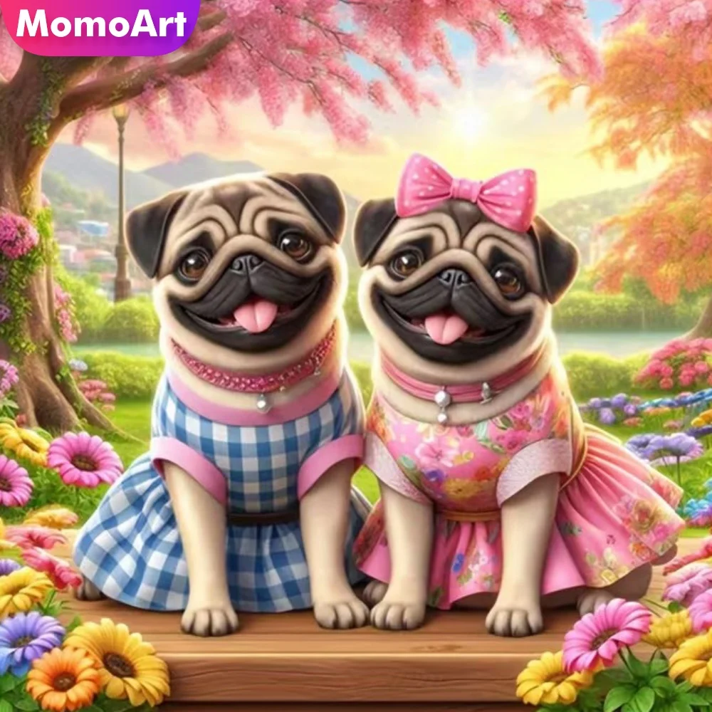 Momoart Full Square Round Diamond Mosaic Dog Diamond Paintin