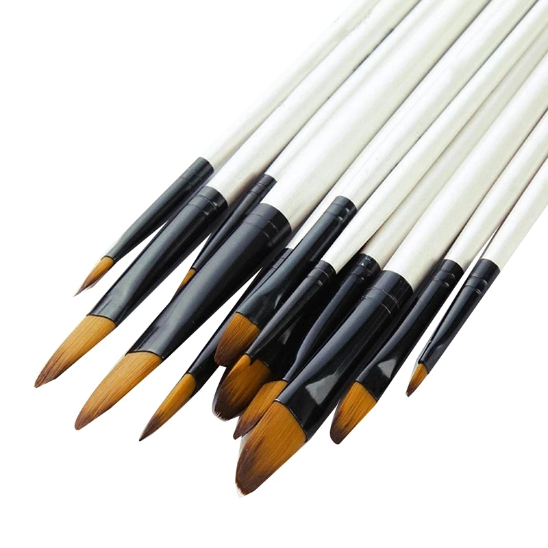 Artist Watercolor Brush, 12 Piece Pearl White Curved Head Brush Set, Professional Painting Brush Set