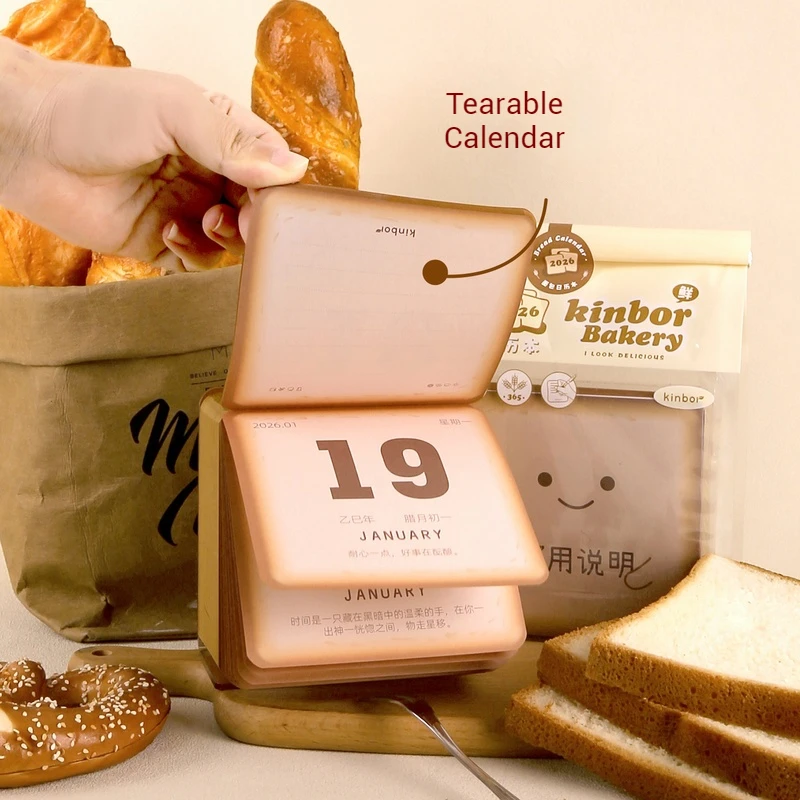Mini Bread 2026 Calendars Creative Office Desktop Ornament Calendar Simple Cute Ins Literary Notebook Monthly Desk Calendar 2026